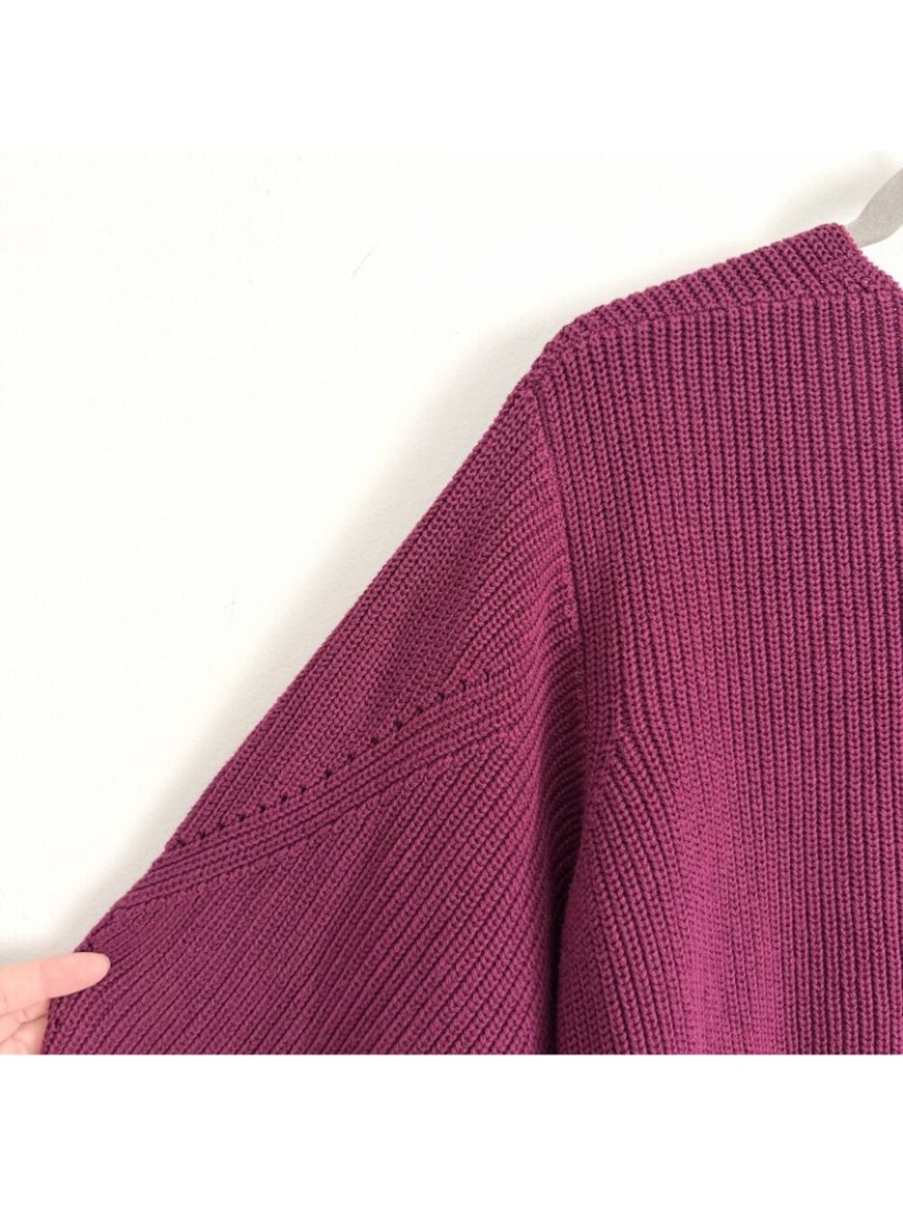 La Ligne Ribbed V-Neck Balloon Sleeve Knit Sweater Plum Burgundy Women’s Large - Picture 11 of 11